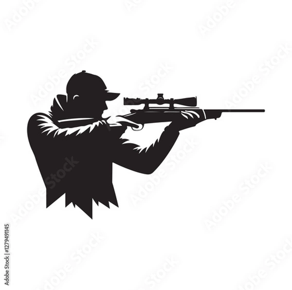 Obraz Hunter aiming at target silhouette vector illustration