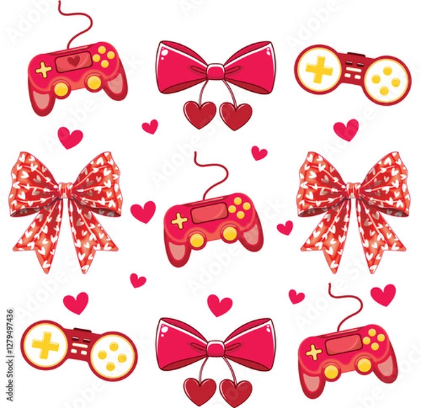 Obraz Gamer, Coquette bow, valentine, eat sleep game repeat, video game, game controller, gamer shirt, Gaming Quote, Player, gamer bundle, gamer, video game, game controller, gamer shirt, Gaming Quotes, Gam