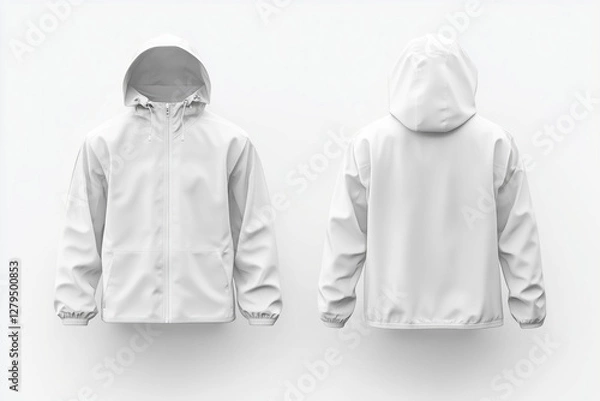 Obraz Detailed white raincoat mockup with front and rear perspectives