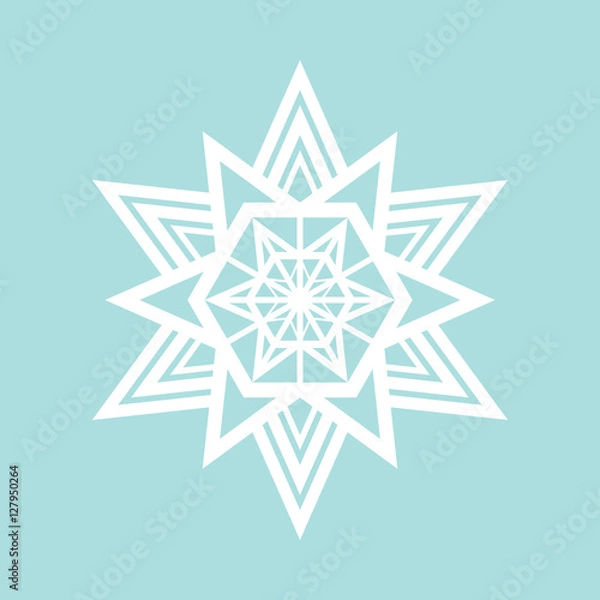 Obraz Flat snowflake icon, white on blue background