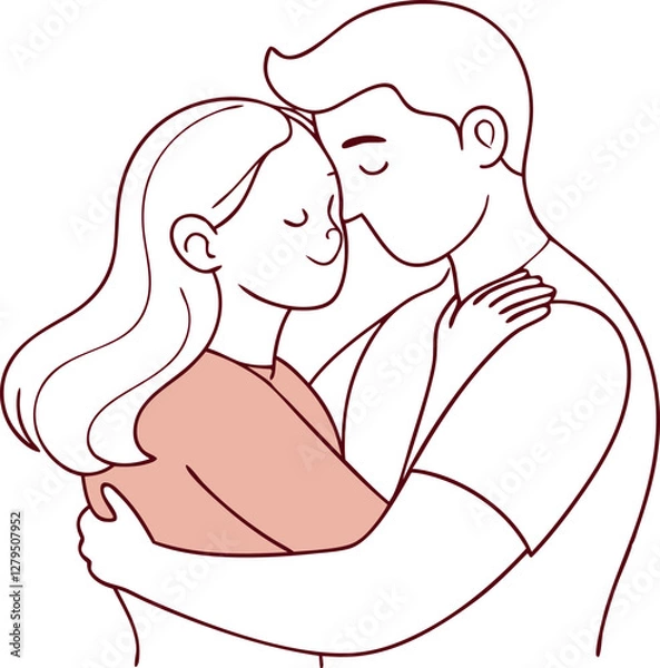 Fototapeta Romantic Line Drawing of Man and Woman Hugging Vector Design