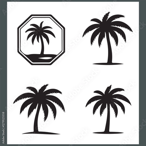 Fototapeta Modern Logotype Featuring Elegant Palm and Coconut Tree Silhouettes