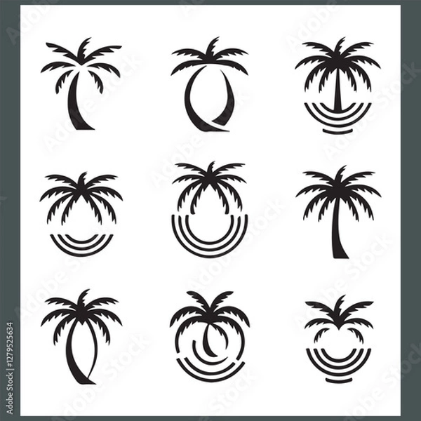 Obraz Captivating Palm Tree and Coconut Tree Silhouette Logo Design on a Crisp White Background