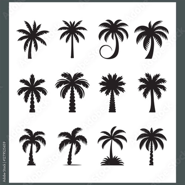 Obraz Captivating Palm Tree and Coconut Tree Silhouette Logo Design on a Crisp White Background