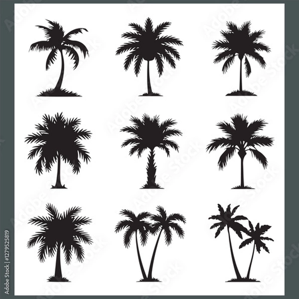 Obraz Captivating Palm Tree and Coconut Tree Silhouette Logo Design on a Crisp White Background