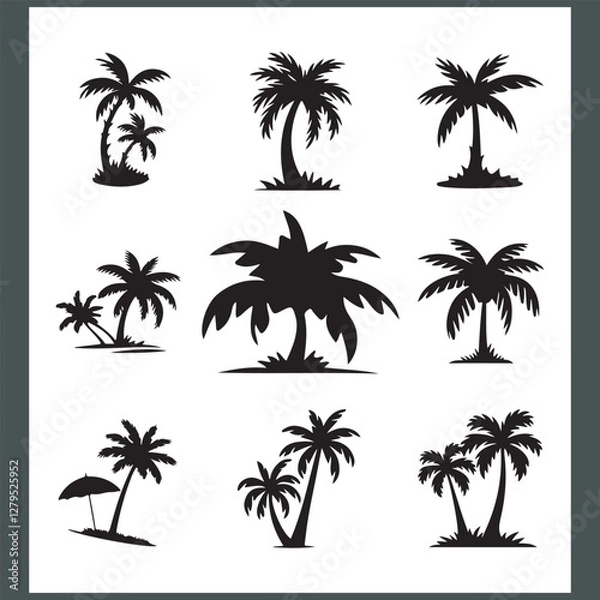 Obraz Captivating Palm Tree and Coconut Tree Silhouette Logo Design on a Crisp White Background