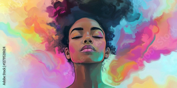 Obraz Modern Creative Photography of a Confident Woman Immersed in a Magical and Colorful Mist