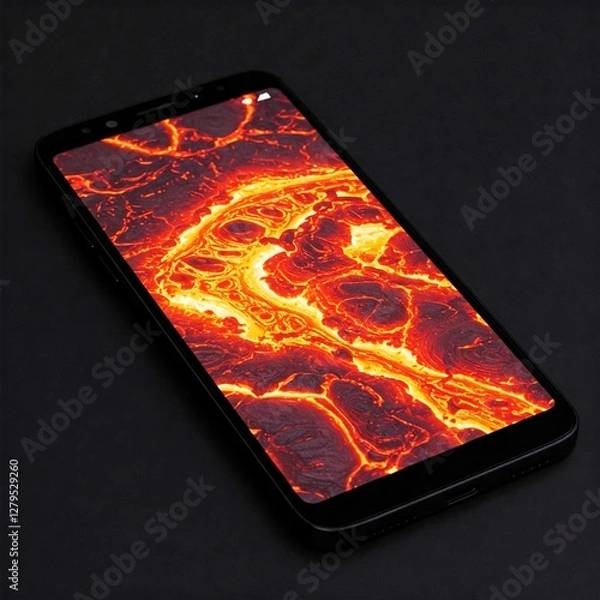 Fototapeta Phone with a Screen Made of Flowing Lava