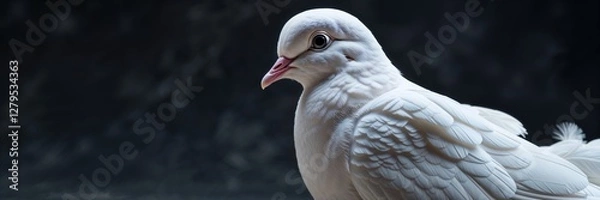 Obraz Zoomed in Close Up of White Dove, Feather Bird Wings