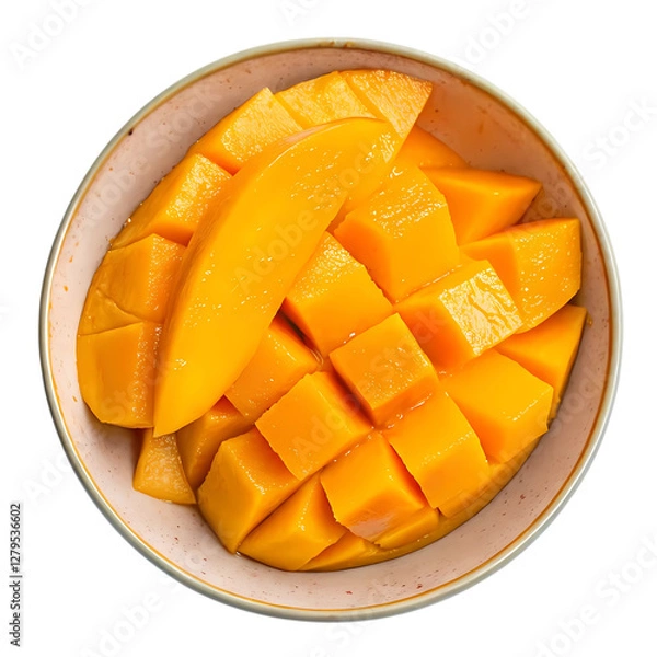 Fototapeta Mango slices in a bowl top view 
