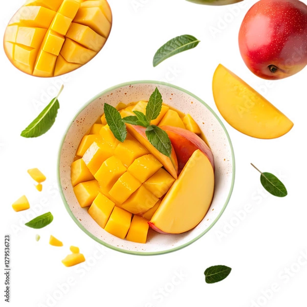 Obraz mango fruit in a bowl top view transparent background PNG high quality 