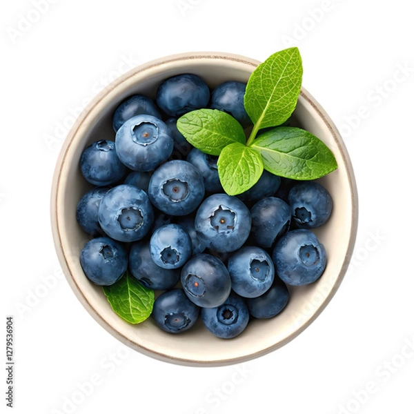 Fototapeta blueberries in a bowl top view on transparent background PNG 