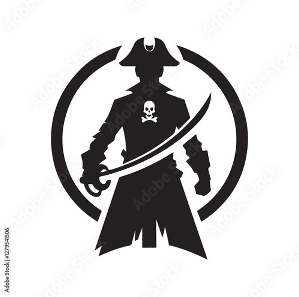 Fototapeta Pirate with sword silhouette vector illustration