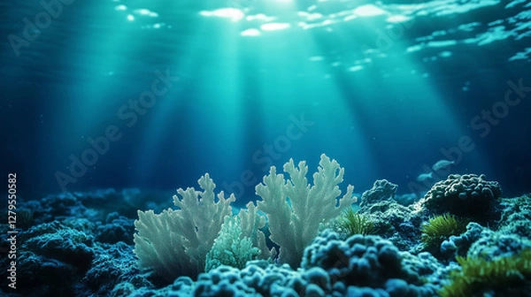 Obraz Close up of a coral reef with many small blue and green coral