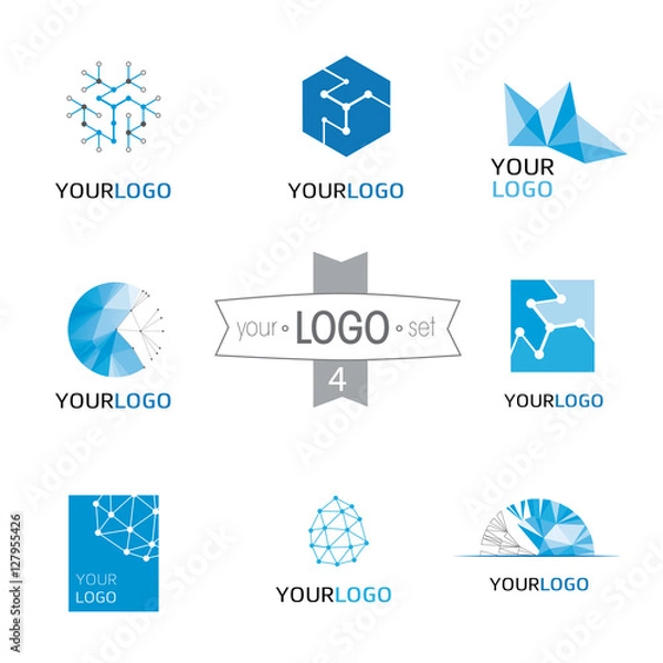 Fototapeta Modern logo design set: logotypes for different companies, as web agency, start-up, software house, engineering, R&D, chemical, pharmaceutical industry, new business, consulting and optimization