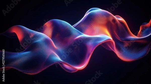 Fototapeta Abstract glowing wave, dark background, digital art, website banner