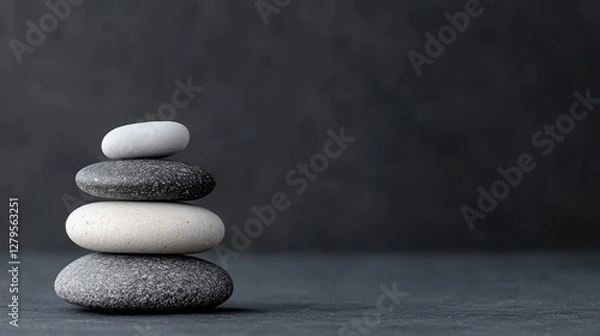 Fototapeta Balanced stones on dark background, zen concept
