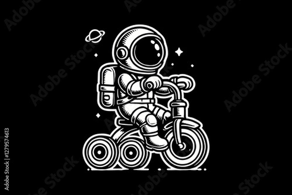 Fototapeta Astronaut in Space Suit cartoon Black and White graphic design Illustration