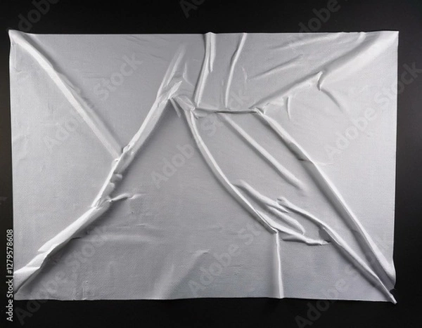 Fototapeta Generated image. white slightly creased glued paper poster over a canvas isolated on black background