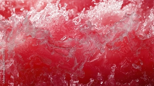 Fototapeta Vibrant red liquid waves with splashing transparent fluid motion