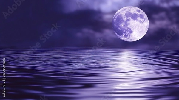 Fototapeta Moonlight dances on water surfaces, creating gentle ripples in a calming night landscape
