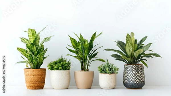 Obraz Decorative House Plants in Pots on Clean White Backdrop
