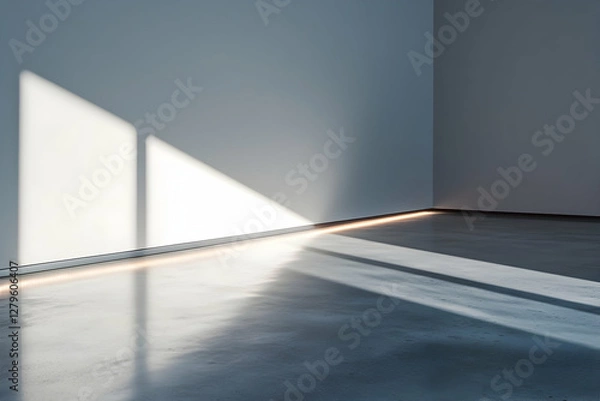 Obraz Empty corner of a room with light streaks illuminating a polished concrete floor, highlighting minimalism and simplicity