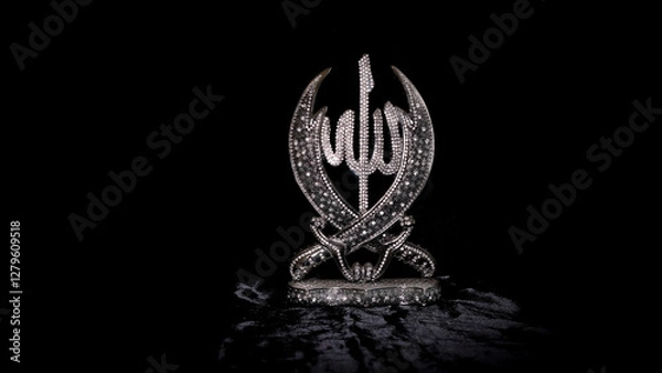 Fototapeta Allah script and Hazrat Ali swords covered with diamond stones