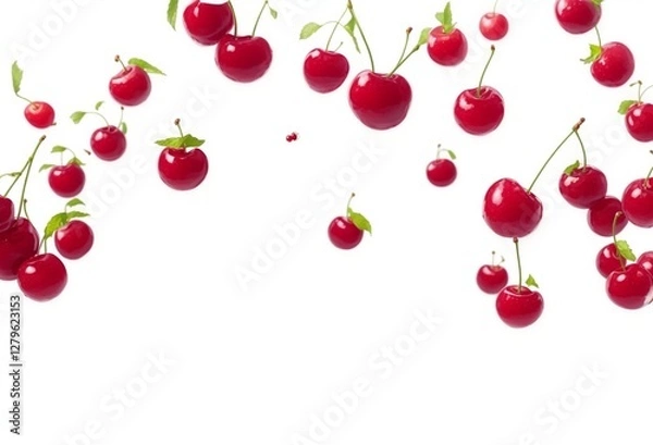 Fototapeta Seamless pattern with cherry berries,cherries on a white background,Fresh cherry collection isolated on white background with clipping path.png