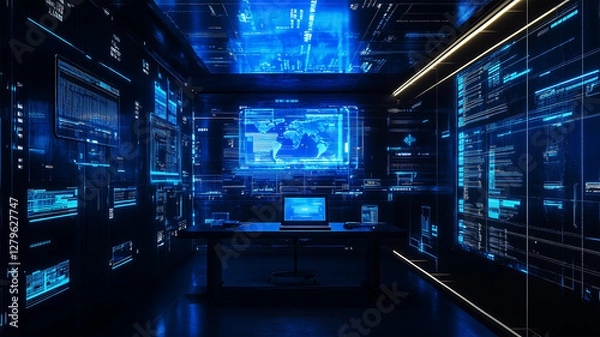 Fototapeta 未来型オフィスの最先端ワークスペース