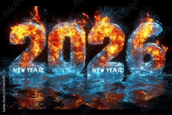 Obraz Vibrant and Beautiful New Year 2026 Celebration Artwork Capturing Fire and Water Elements