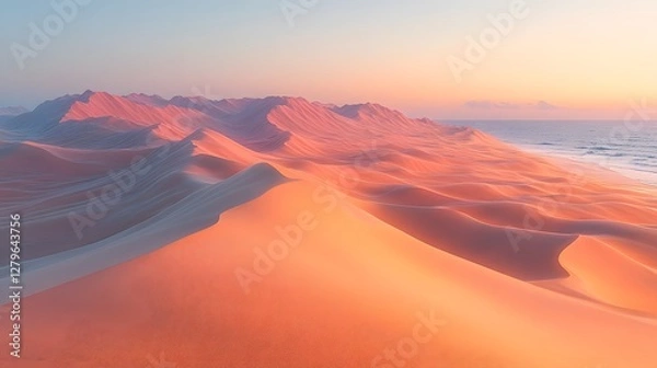 Fototapeta Serene Desert Landscape at Twilight with Undulating Pastel Dunes