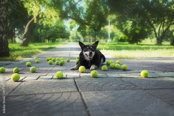 Fototapeta Playing fetch with cute dog