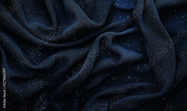 Fototapeta Dark blue fabric with fine water droplets reflecting soft light, creating depth and a refreshing tactile composition,