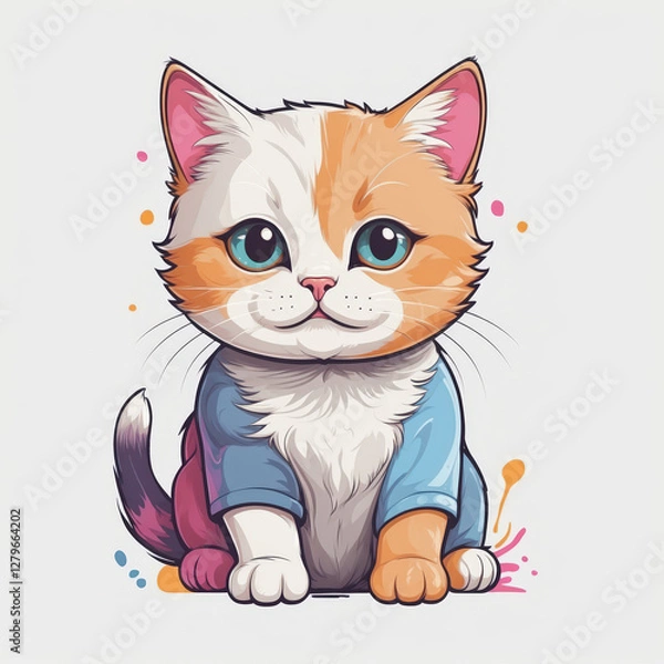 Fototapeta Cute cartoon cat with blue eyes