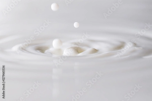 Fototapeta Milk white liquid splashing and making droplets