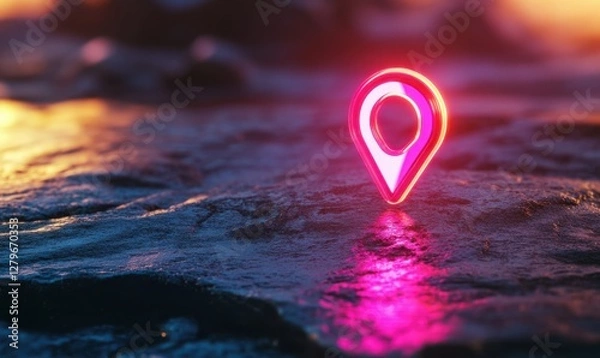 Obraz Glowing pink location pin with modern 3D effects, symbolizing precise navigation and digital travel.