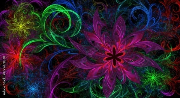 Fototapeta Vibrant Floral Fantasy: A mesmerizing kaleidoscope of abstract floral patterns, bursting with vivid colors and intricate details, creating a visually stunning and surreal design.