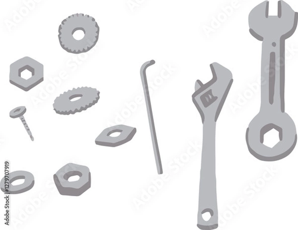 Obraz シンプルなねじや釘の手描き風イラストセット