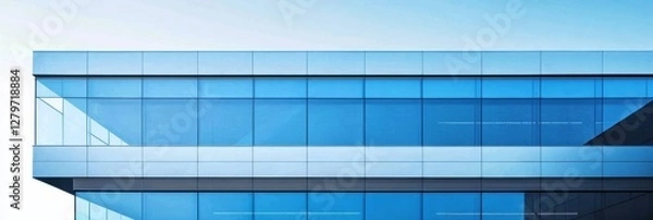 Fototapeta This urban office space harmonizes with its surroundings through reflective surfaces.