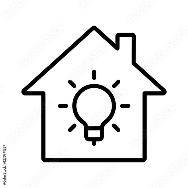 Obraz Black smart home time line icon, simple house with light bulb flat design pictogram, infographic vector for app logo web button ui ux interface elements isolated on white background