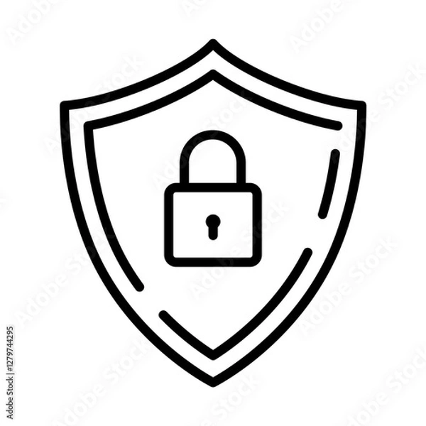 Fototapeta Black single security shield line icon, simple safety protection  keys flat design vector pictogram, infographic interface elements for app logo web button ui ux isolated on white background