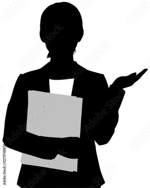 Fototapeta 書類を持って案内をする女性のシルエット