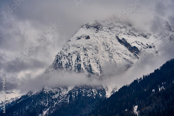 Obraz Beautiful panoramic view to the Sellaronda - the ski circuit around the Sella group in Dolomites, Italy - Badia, Gherdeina, Fascia. Extraordinary snowy peaks of the dolomites, southern Alps.
