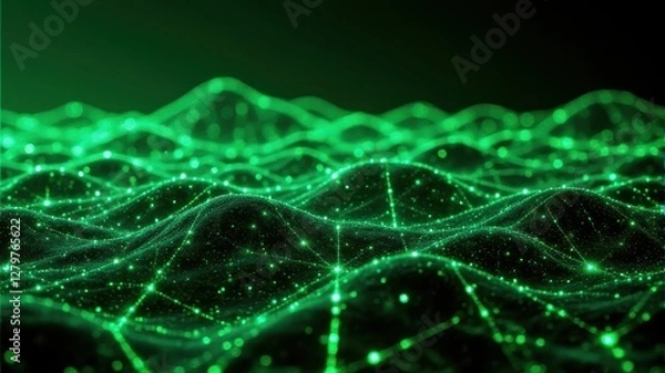 Fototapeta Green Abstract Landscape with Lines and Dots for Digital Background