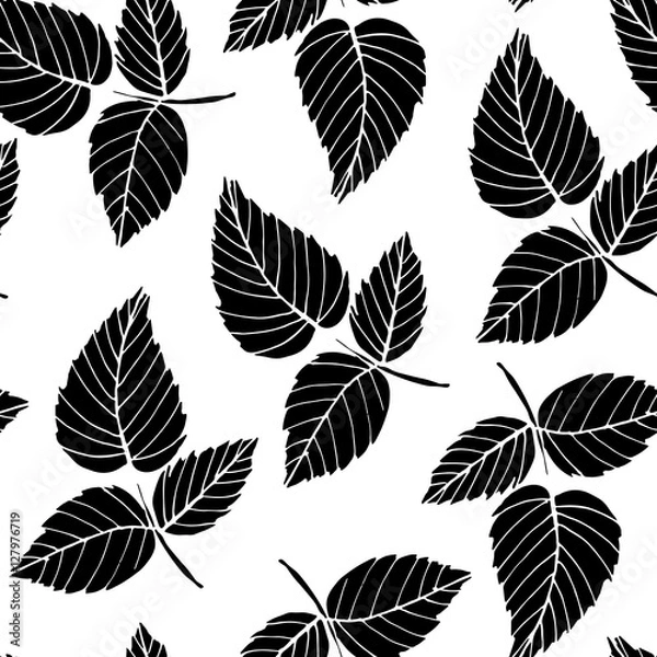 Fototapeta Vector floral pattern with raspberry leaves