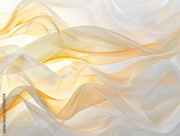 Fototapeta Grainy abstract layers, radiant whites blend with warm golden hues, delicate gradients create depth, a tranquil lively flow.