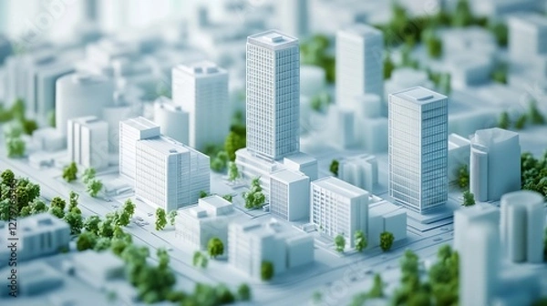Fototapeta Smart city planning supported 3D modeling tools for sustainable building growth