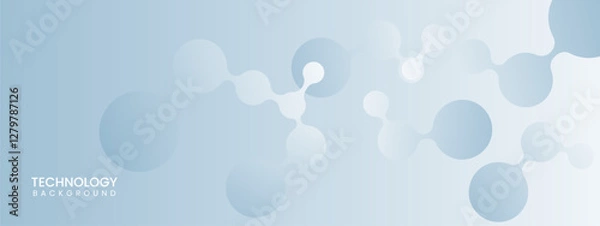 Fototapeta White blue light technology vector background with abstract connected dots