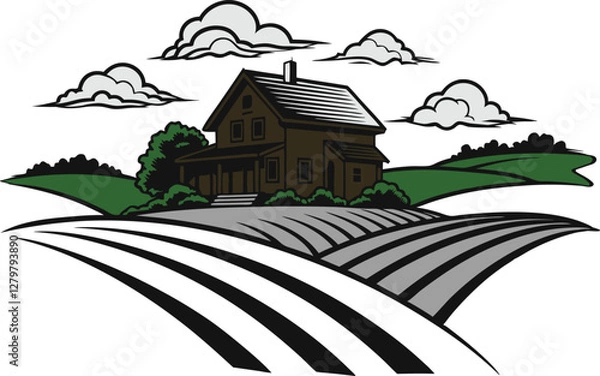 Obraz rural landscape with house